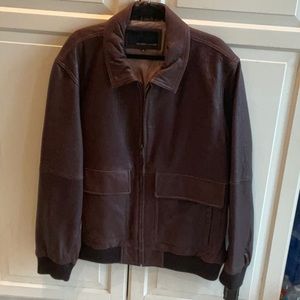 Men’s XXL Plush brown leather Bomber jacket
